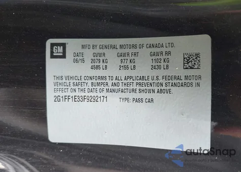 2015 Chevrolet Camaro 2Lt z USA, uszkodzony, nr VIN 2G1FF1E33F9292171